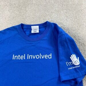 Intel T-Shirt Mens Small Blue Intel Involved Tech Corporate Promo Tee Y2K